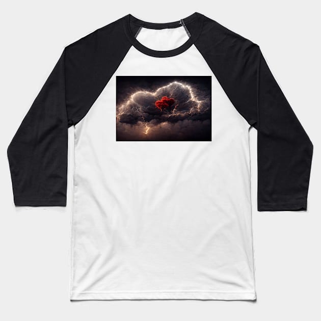 Red Broken Heart in the Clouds /  Broken Hearts Unwind Designs Baseball T-Shirt by Unwind-Art-Work